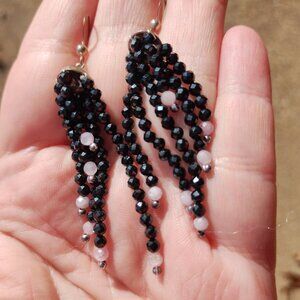 Jay King DTR faceted black spinel and Kunzite dangle earrings 925 Sterling Silve